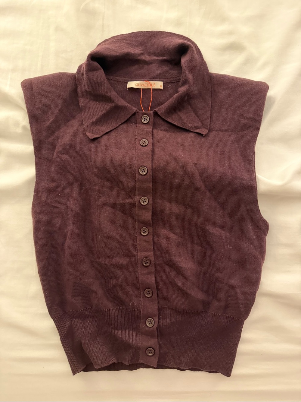 Olivaceous Plum Sleeveless Button-Down Polo Vest